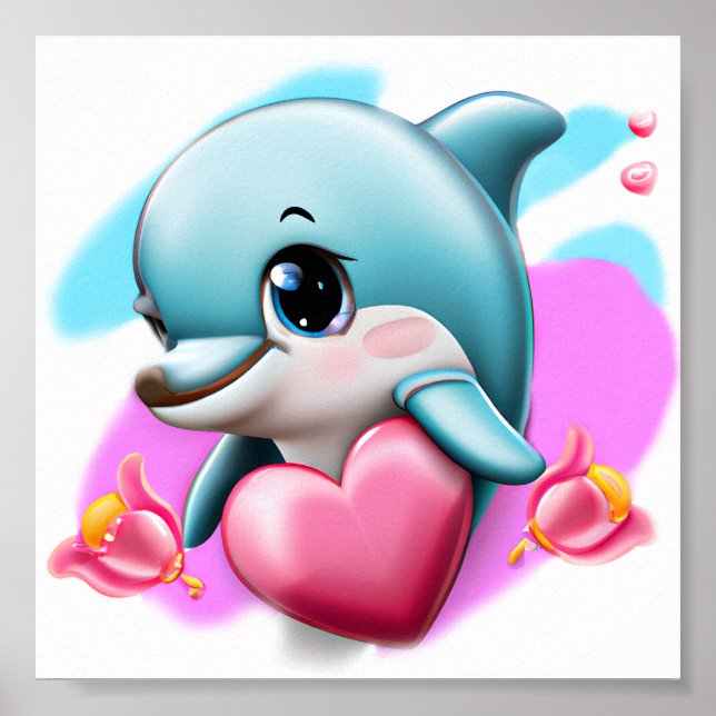 Poster Dauphin de bébé mignon avec le coeur de Valentine (Devant)