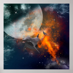 Poster Dauphin drôle dans l'univers