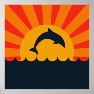 Poster Dauphin sautant hors de l'eau illustration