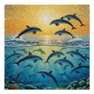 Poster Dauphins au coucher du soleil l