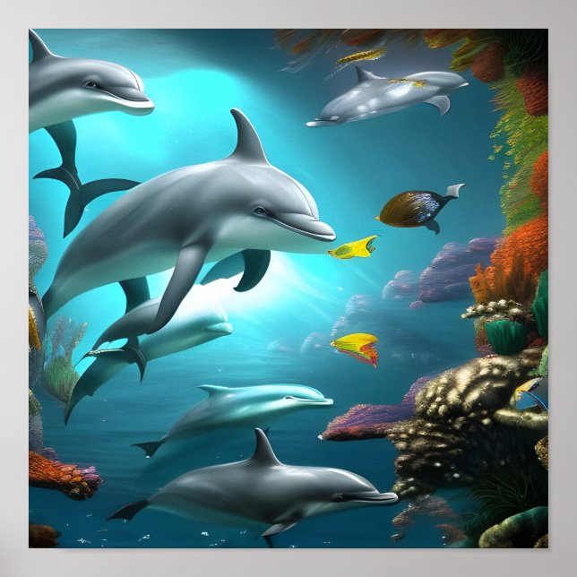 Poster Dauphins Nager sous l'eau (Devant)