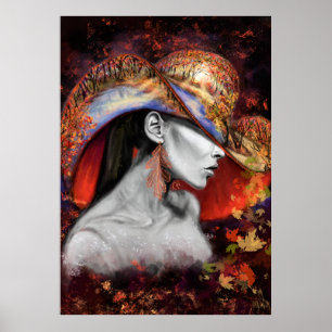 Poster d'automne Lady Imprimer - Peinture Art