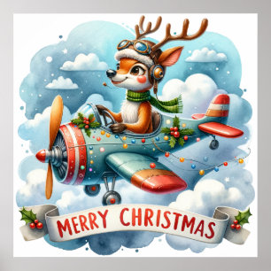 Poster d'avion Reindeer Flying