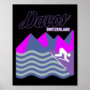 Poster Davos Swiss Alps Suisse Station de ski Snowboardi
