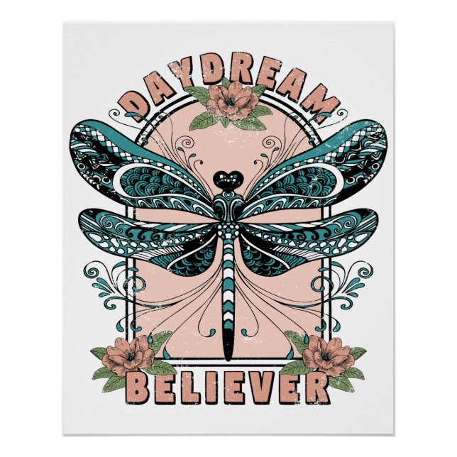 Poster Daydream - Jolie libellule - Jolie florale (Devant)