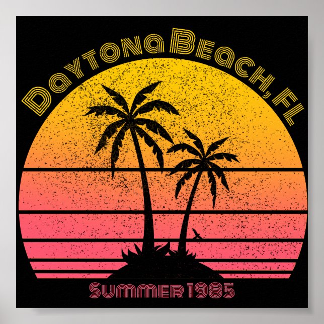 Poster Daytona Beach Palms de coucher de soleil rétro (Devant)