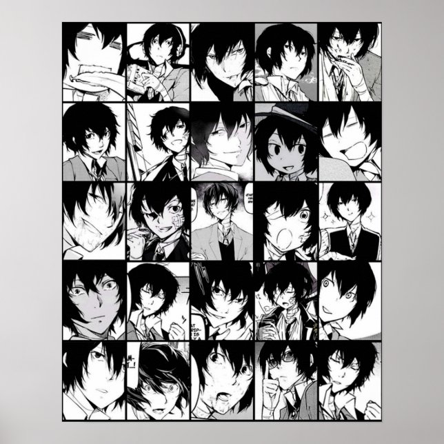 Poster Dazai osamu collage manga noir et blanc version (Devant)