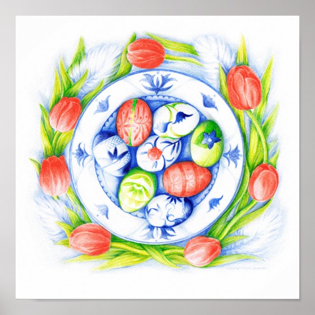 Poster de 12 po x 12 po, Oeufs, Tulipes de printem (Devant)