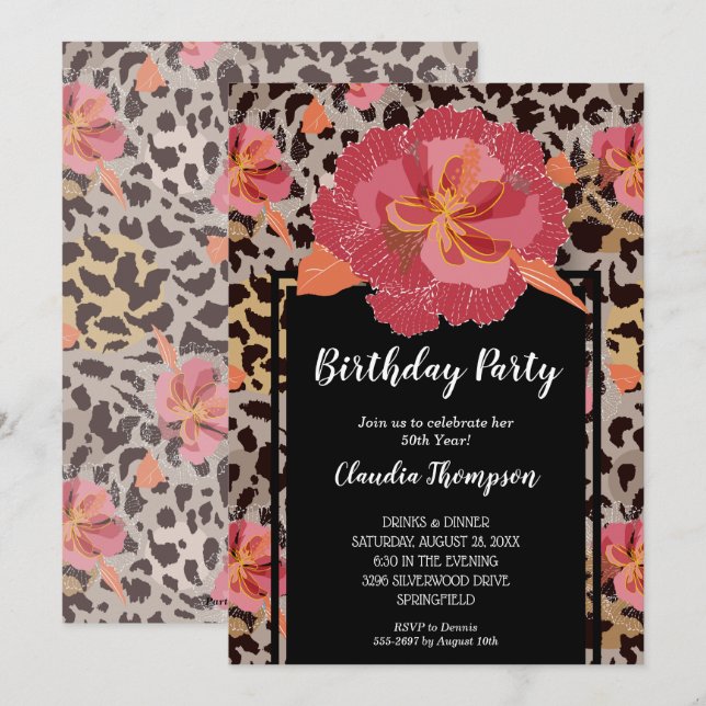 Poster de animal Floral Invitations de fête d'anni (Devant / Derrière)