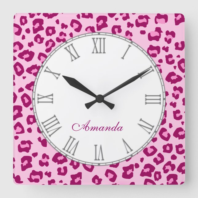Poster de animal léopard rose nom horloge murale (Recto)