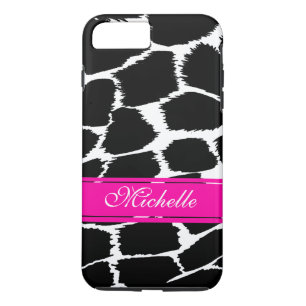 Poster de animal noir, blanc & rose coque iphone d