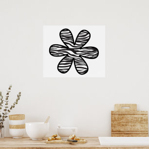 Poster de animal, rayures de zèbre, fleur - blanc