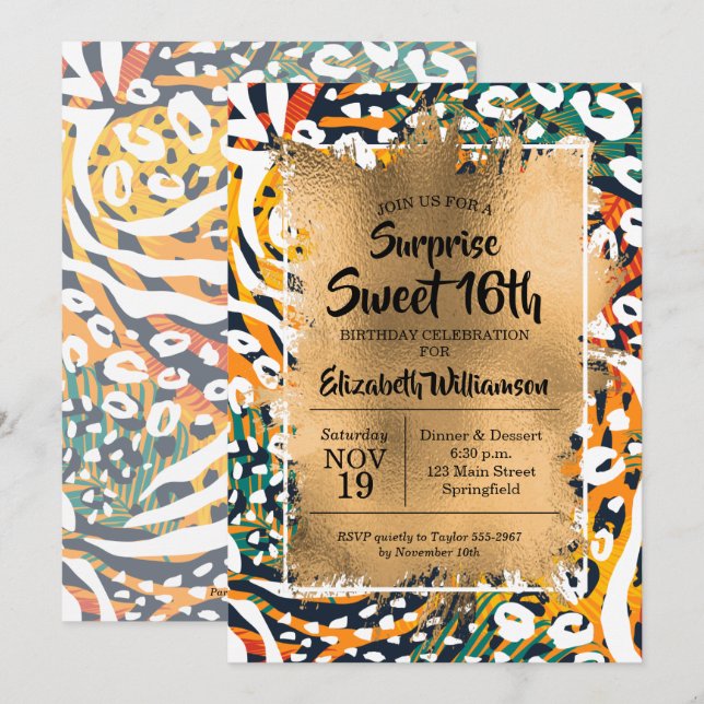 Poster de animal Sweet 16e anniversaire Invitation (Devant / Derrière)