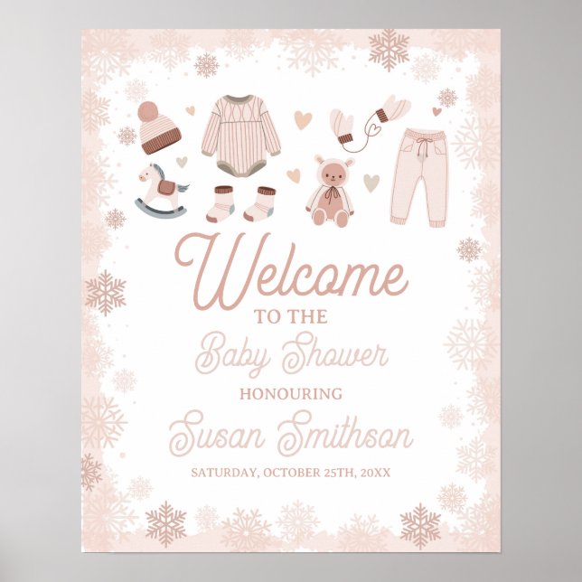 Poster de Baby shower d'accueil Neutre neige hiver (Devant)