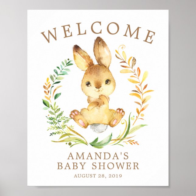Poster de Baby shower de bienvenue de lapin doux (Devant)