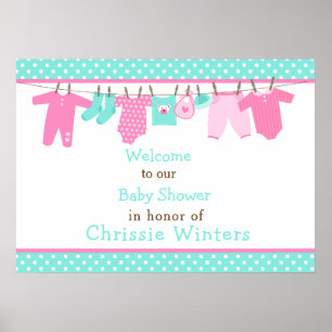 Poster de Baby shower de ligne pour bébés rose et 