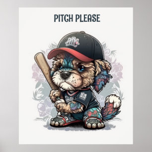 Poster de baseball de mignonne chiot