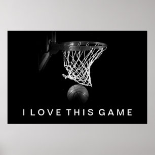 Poster de basket-ball noir et blanc J'aime ce jeu