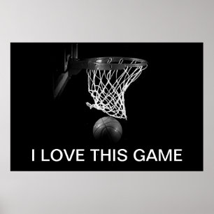 Poster de basket-ball noir et blanc J'aime ce jeu