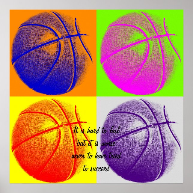 Poster de basket-ball quatre couleurs motivationne (Devant)