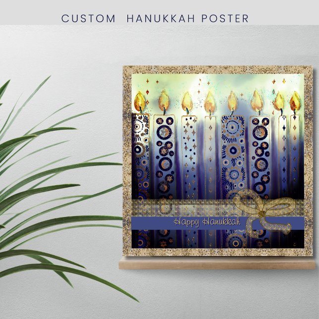 Poster De belles bougies joyeuses Carré Hanoukka (Beautiful Candles Happy Hanukkah Square Poster)