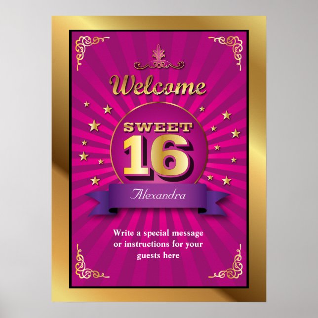 Poster de bienvenue Big Bash Pink Sweet 16 (Devant)