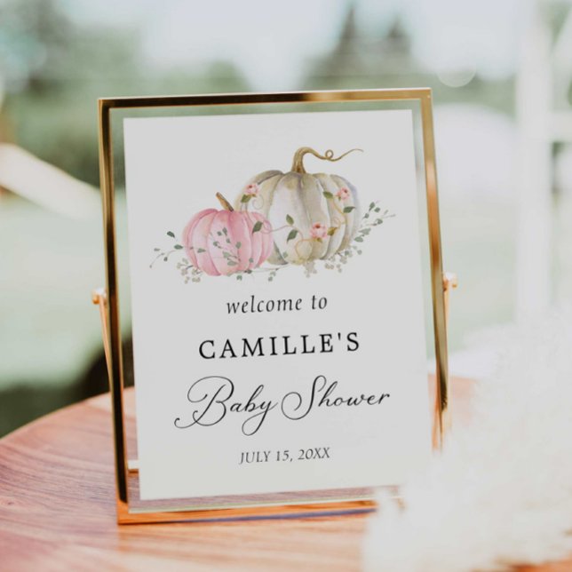 Poster de bienvenue Citrouille rose Baby shower fi (Fall Pumpkin Girl Baby Shower Welcome Print)