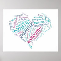 Poster de bienvenue Coeur (plusieurs langues)