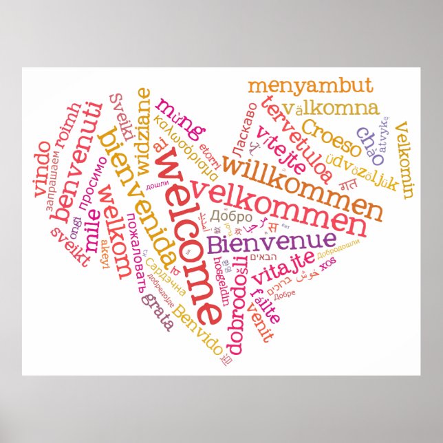 Poster de bienvenue Coeur (plusieurs langues) (Devant)