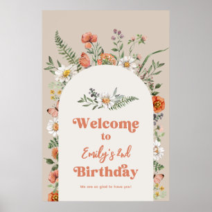 Poster de bienvenue d'anniversaire fleur sauvage