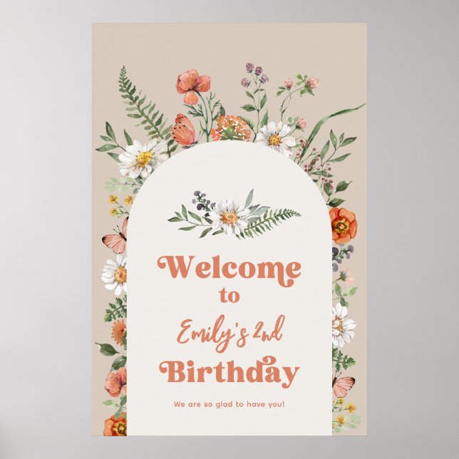Poster de bienvenue d'anniversaire fleur sauvage (Devant)