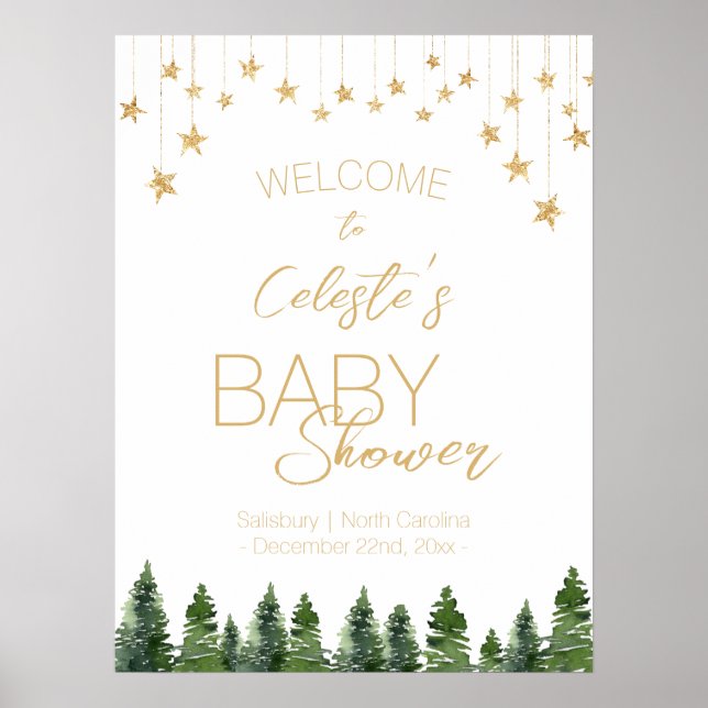 Poster de bienvenue de Baby shower blanc de Noël c (Devant)