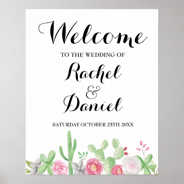 Poster de bienvenue de Fiesta Mariage Mexique Cact (Devant)