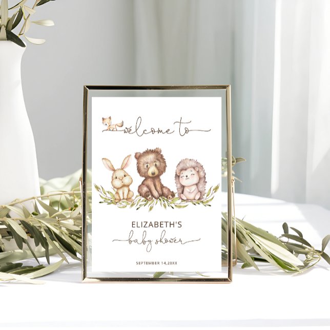 Poster de bienvenue de Woodland Baby shower de ver (Créateur téléchargé)
