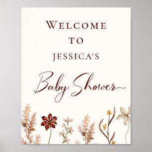 Poster de bienvenue du Baby shower Boho fleur sauv