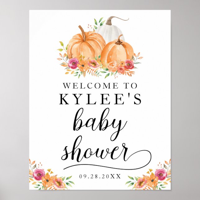 Poster de bienvenue du Baby shower Citrouille d'au (Devant)
