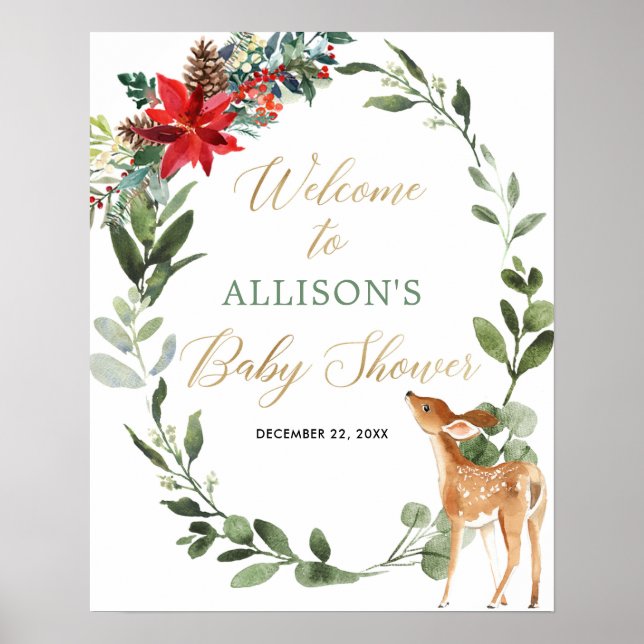 Poster de bienvenue du baby shower de cerf de Noël (Devant)