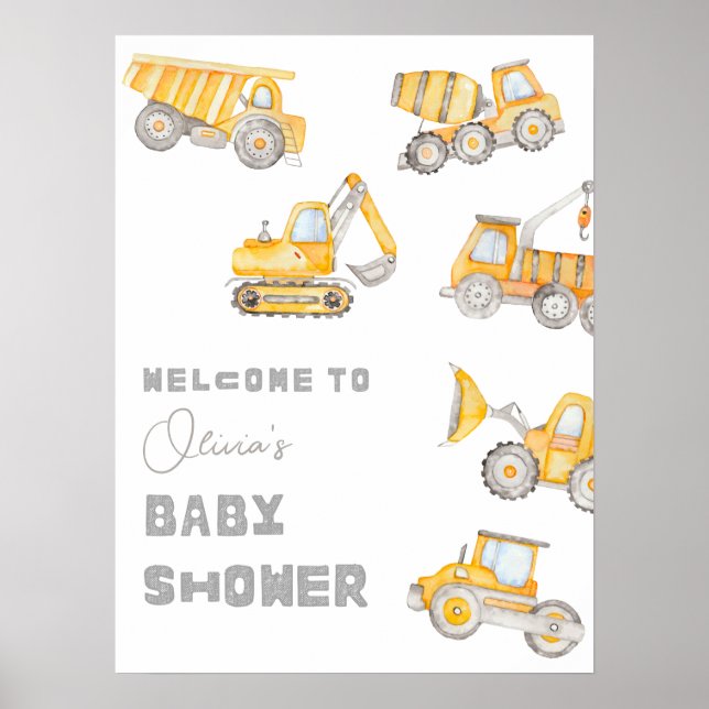 Poster de bienvenue du Baby shower de construction (Devant)