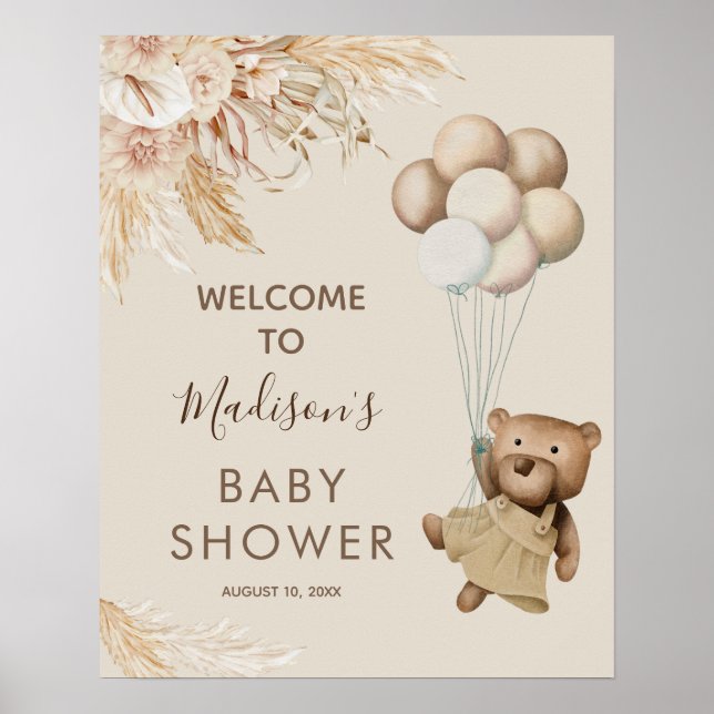 Poster de bienvenue du Baby shower de l'ours en pe (Devant)