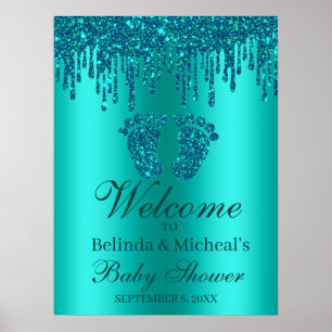 Poster de bienvenue du Baby shower de pieds Turquo