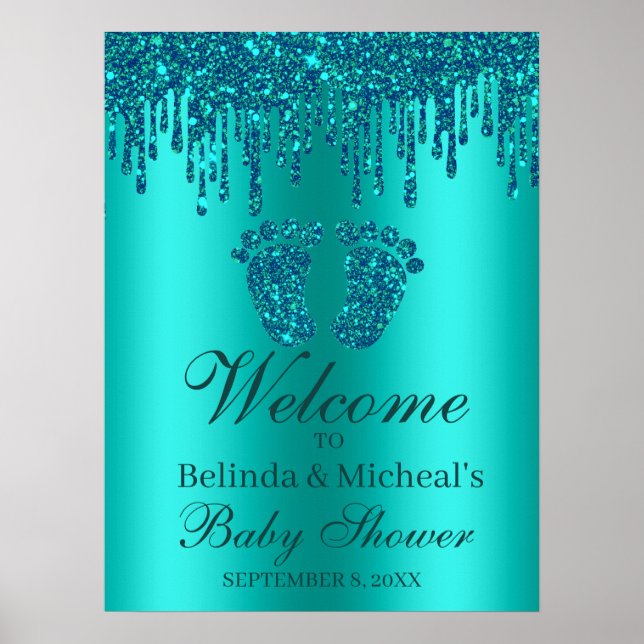 Poster de bienvenue du Baby shower de pieds Turquo (Devant)