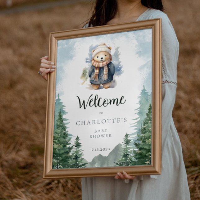 Poster de bienvenue du Baby shower Ours de la forê (Créateur téléchargé)
