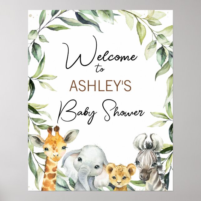 Poster de bienvenue du Baby shower Safari Green (Devant)