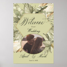 Poster de bienvenue du Mariage Boho Palm Greenery