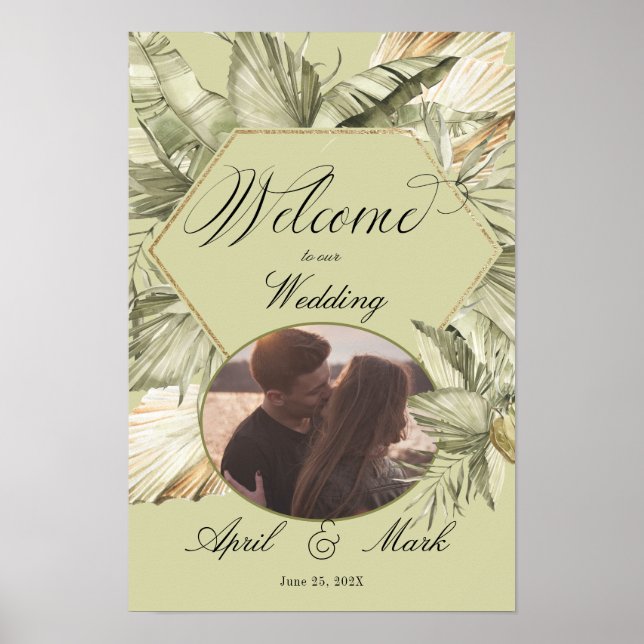 Poster de bienvenue du Mariage Boho Palm Greenery (Devant)