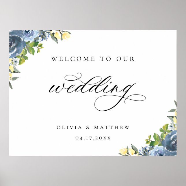 Poster de bienvenue du Mariage botanique bleu-Dust (Devant)