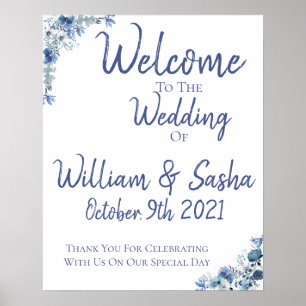 Poster de bienvenue du Mariage Floral Bleu