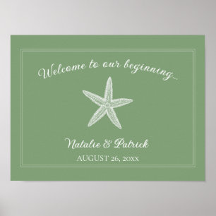 Poster de bienvenue du Mariage Moss Green Starfish
