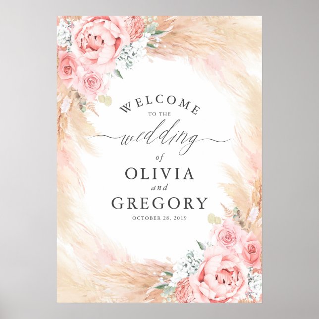 Poster de bienvenue du Mariage Pampas Grass Floral (Devant)