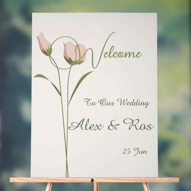Poster de bienvenue du Mariage rose Floral (Neutre)